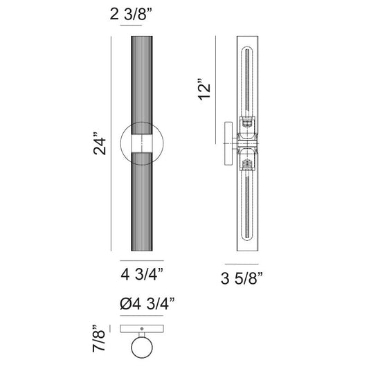 Matteo Lighting Madison 24" 2-Light Wall Sconce – line drawing with dimensions