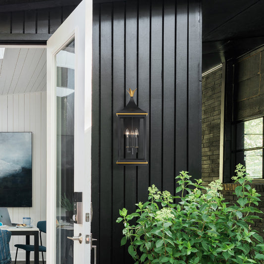 Simpson 3-Light Matte Black + Textured Gold Outdoor Sconce