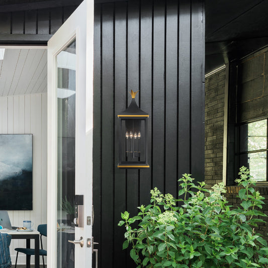 Simpson 4-Light Matte Black + Textured Gold Outdoor Sconce