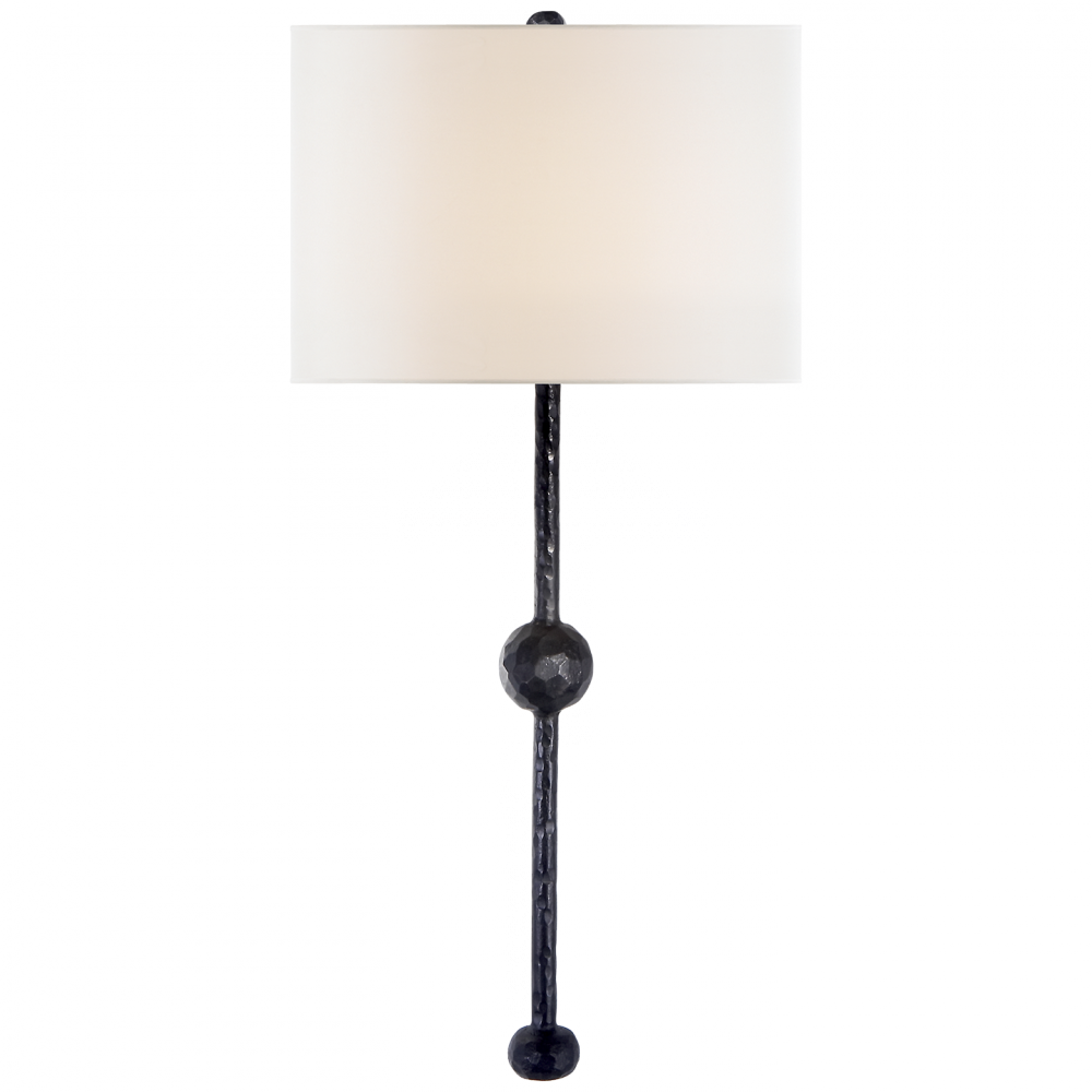 Visual Comfort Signature Carey Rail Wall Sconce Aged Iron Linen Shield