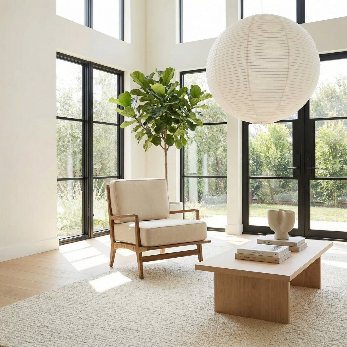 Noir Allister Armchair Natural, Off-White styled in an interior setting