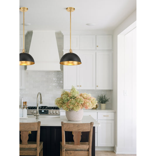 Soto 1 Light Matte Black + Antique Gold Pendant