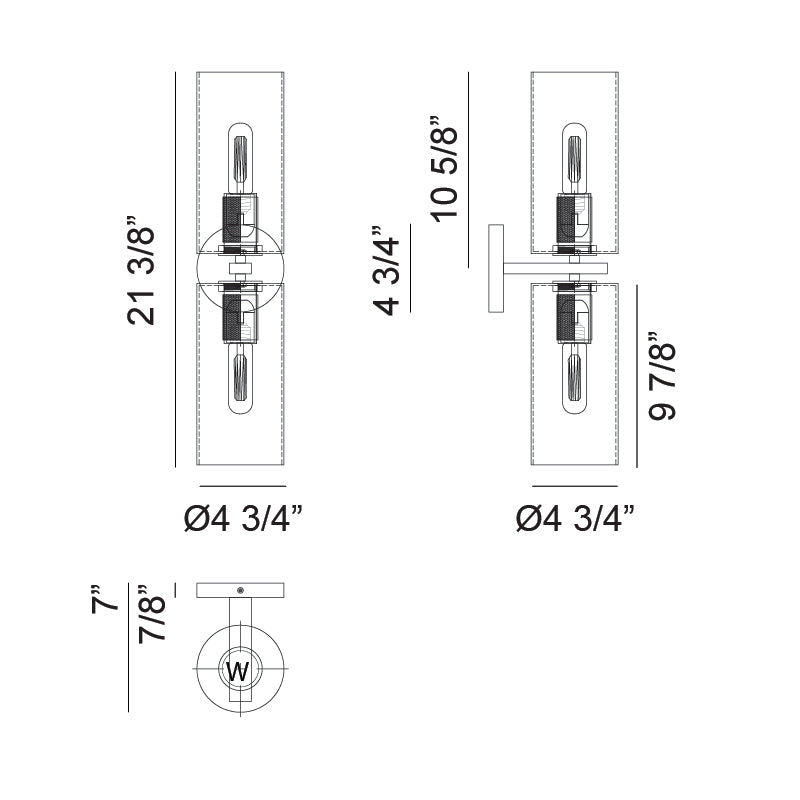 Matteo Lighting Lincoln 21" 2-Light Wall Sconce – line drawing with dimensions