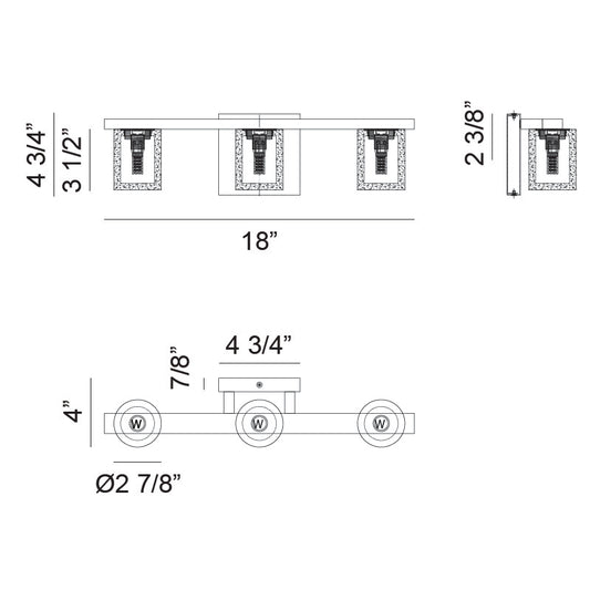 Matteo Lighting Lindy 18" 3-Light Bath Vanity Light – line drawing with dimensions