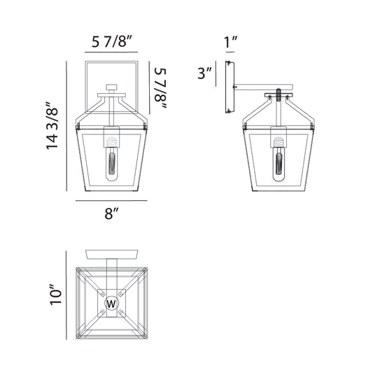 Matteo Lighting Mavonshire 14" Wall Sconce – line drawing with dimensions