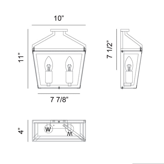 Matteo Lighting Mavonshire 11" 2-Light Bath Vanity Light – line drawing with dimensions