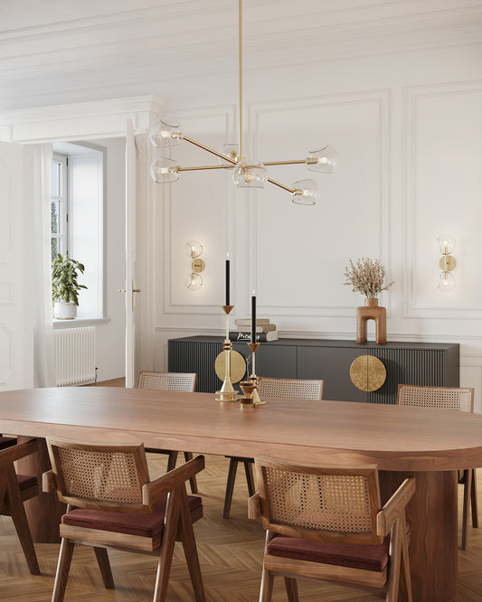 Alora Lighting Willow 6 Light Chandelier Brushed Gold, Copper Glass