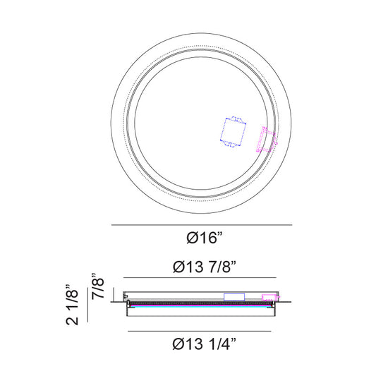 Matteo Lighting Iris 16" LED Flush Mount – line drawing with dimensions