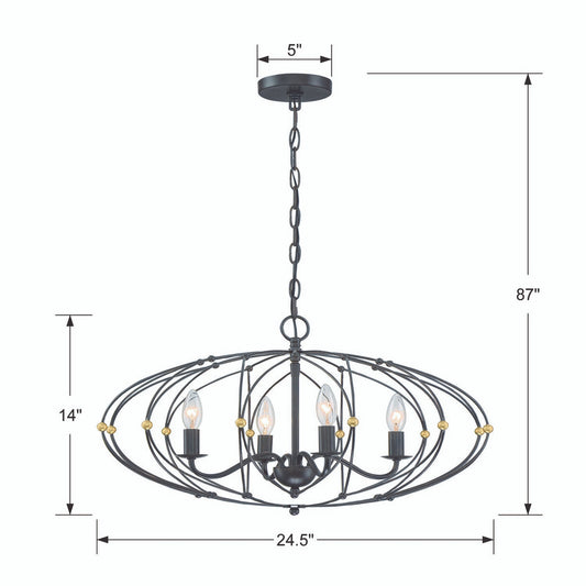 Zucca 4 Light Chandelier - English Bronze & Antique Gold