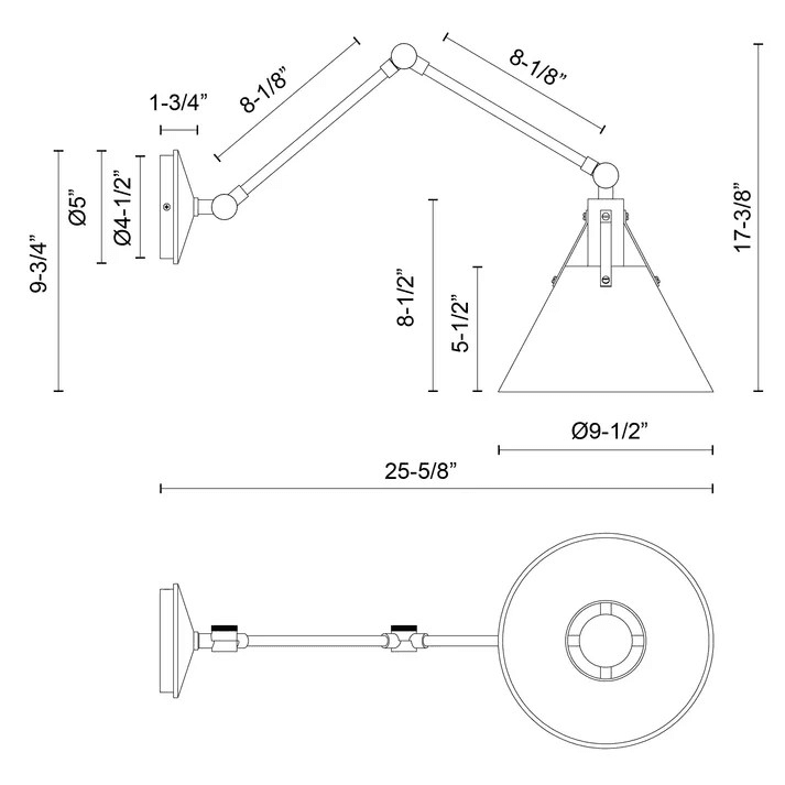 Alora Lighting Archer Wall Sconce, 1-Light, Steel Shade, 25.63"E