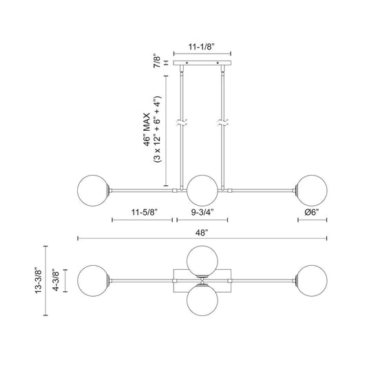 Alora Lighting Cassia Linear Chandelier Matte Black, Opal Matte Glass