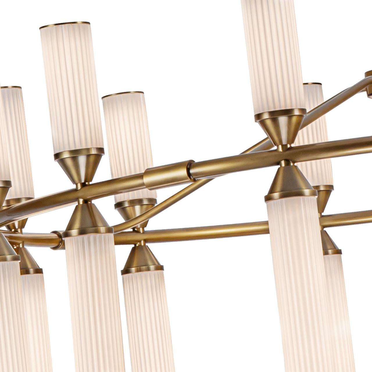 Alora Lighting Edwin Chandelier, 24-Light, LED, Vintage Brass, Frosted Ribbed Glass, 37.5"D