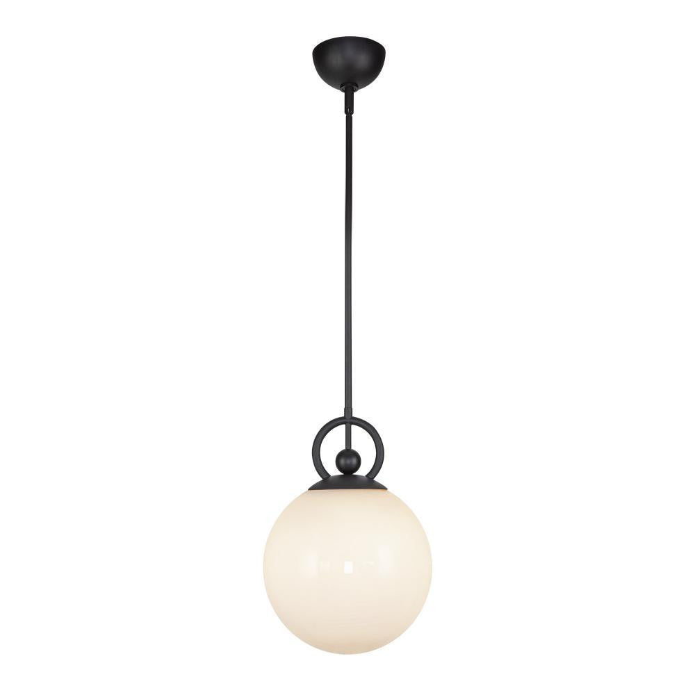 Alora Lighting Fiore 10-in Matte Black/Glossy Opal Glass 1 Light Pendant