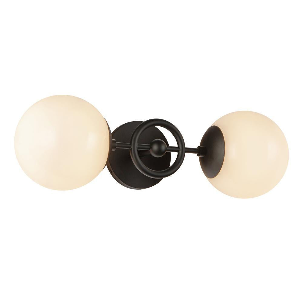Alora Lighting Fiore 18-in Matte Black/Glossy Opal Glass 2 Lights Wall Vanity