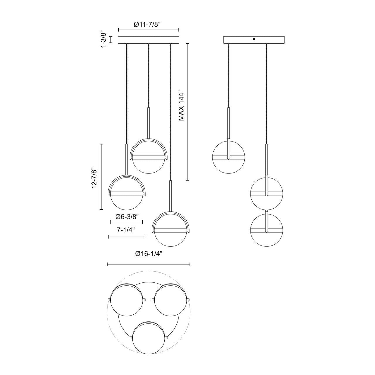 Alora Lighting Globo Pendant, 3-Light, LED, Brushed Gold, 16.25"D
