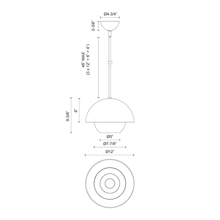 Alora Lighting Lucy Pendant, 1-Light, Matte Black, Opal Matte Glass, 12"D
