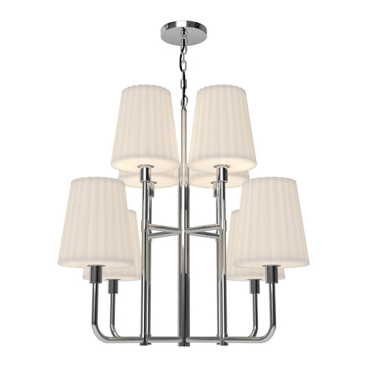 Alora Lighting Plisse Chandelier, 8-Light, Chrome, Opal Matte Glass, 30"D