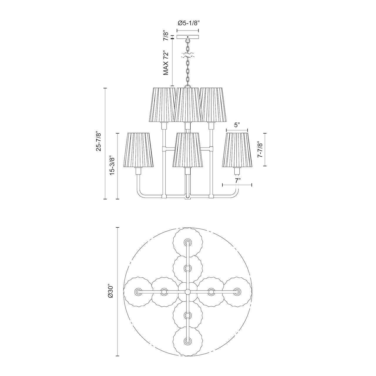 Alora Lighting Plisse Chandelier, 8-Light, Matte Black, Opal Matte Glass, 30"D