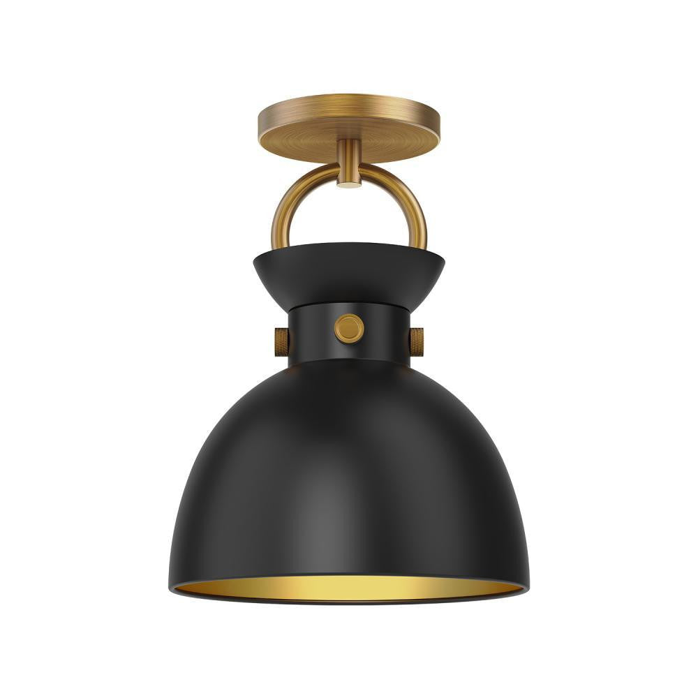 Alora Lighting Waldo Semi-Flush Mount, 1-Light, Aged Gold, Matte Black, 12"H