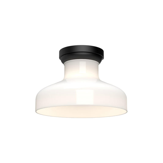 Alora Lighting Westlake Flush Mount, 1-Light, Matte Black, Glossy Opal Glass, 11.13"D