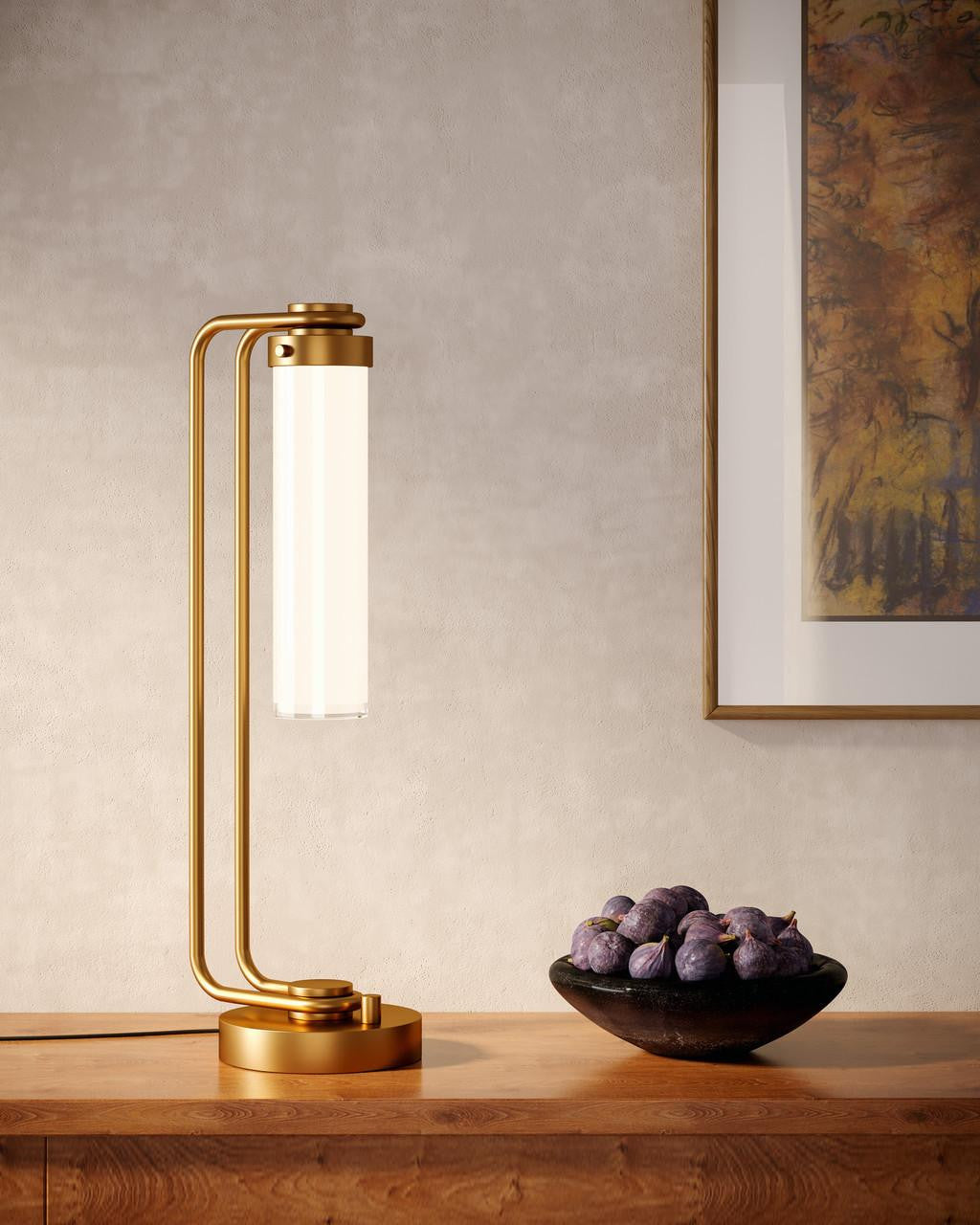 Alora Lighting Wynwood Table Lamp, 1-Light, Vintage Brass, Glossy Opal, 22.25"H