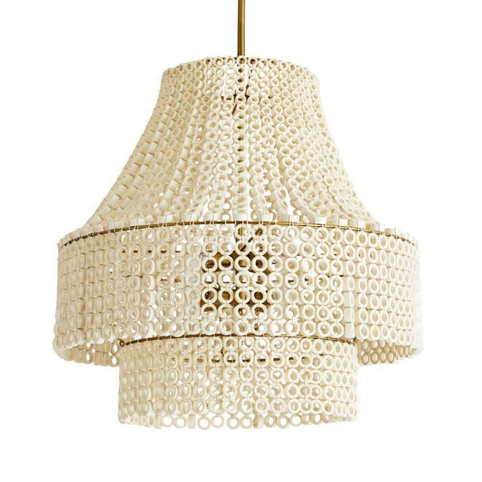 Arteriors Home Hannie Chandelier, 8-Light, White Wood, Antque Brass, 29"W (45110 3MMMA)