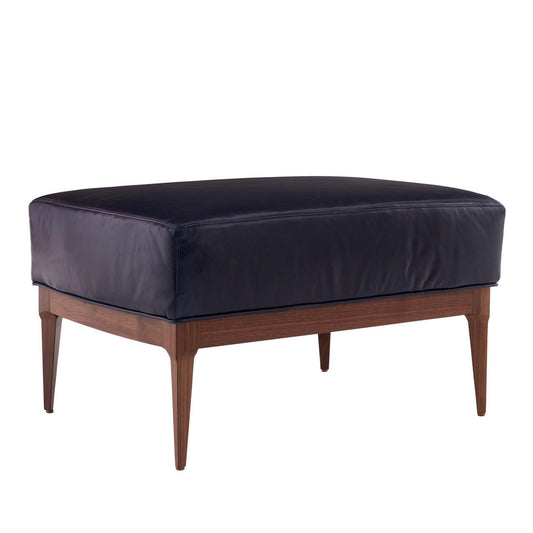 Arteriors Home Laurette Ottoman Indigo Leather Dark Walnut