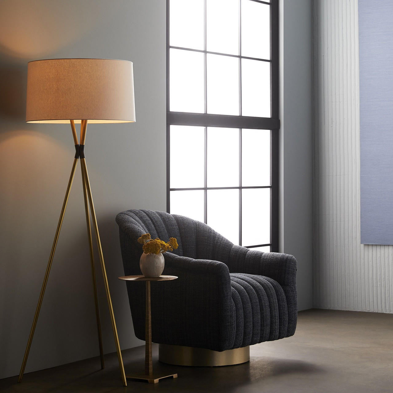 Arteriors Home Springsteen Chair Indigo Tweed Champagne Swivel