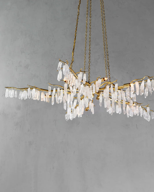 Forest Light Chandelier, 24-Light, Washed Lucerne Gold, Natural, 62"W, Currey and Company (9000-0040 KFX0)
