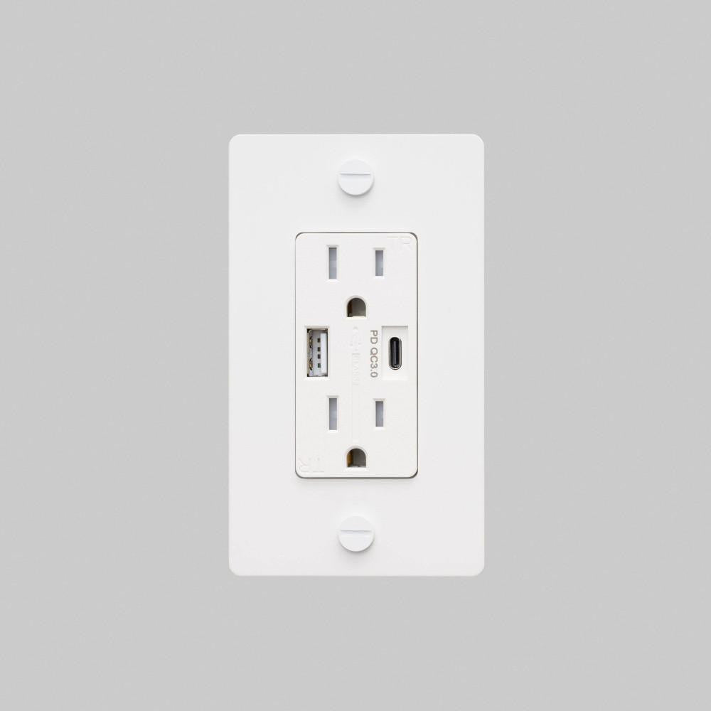Buster + Punch 1G Combination Duplex Outlet And Usb-A + C Charger, Without Logo, White