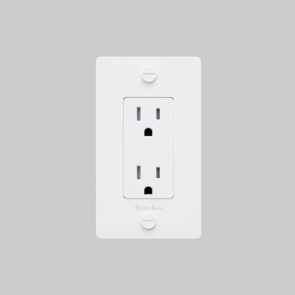 Buster + Punch 1G Duplex Outlet, With Logo, White