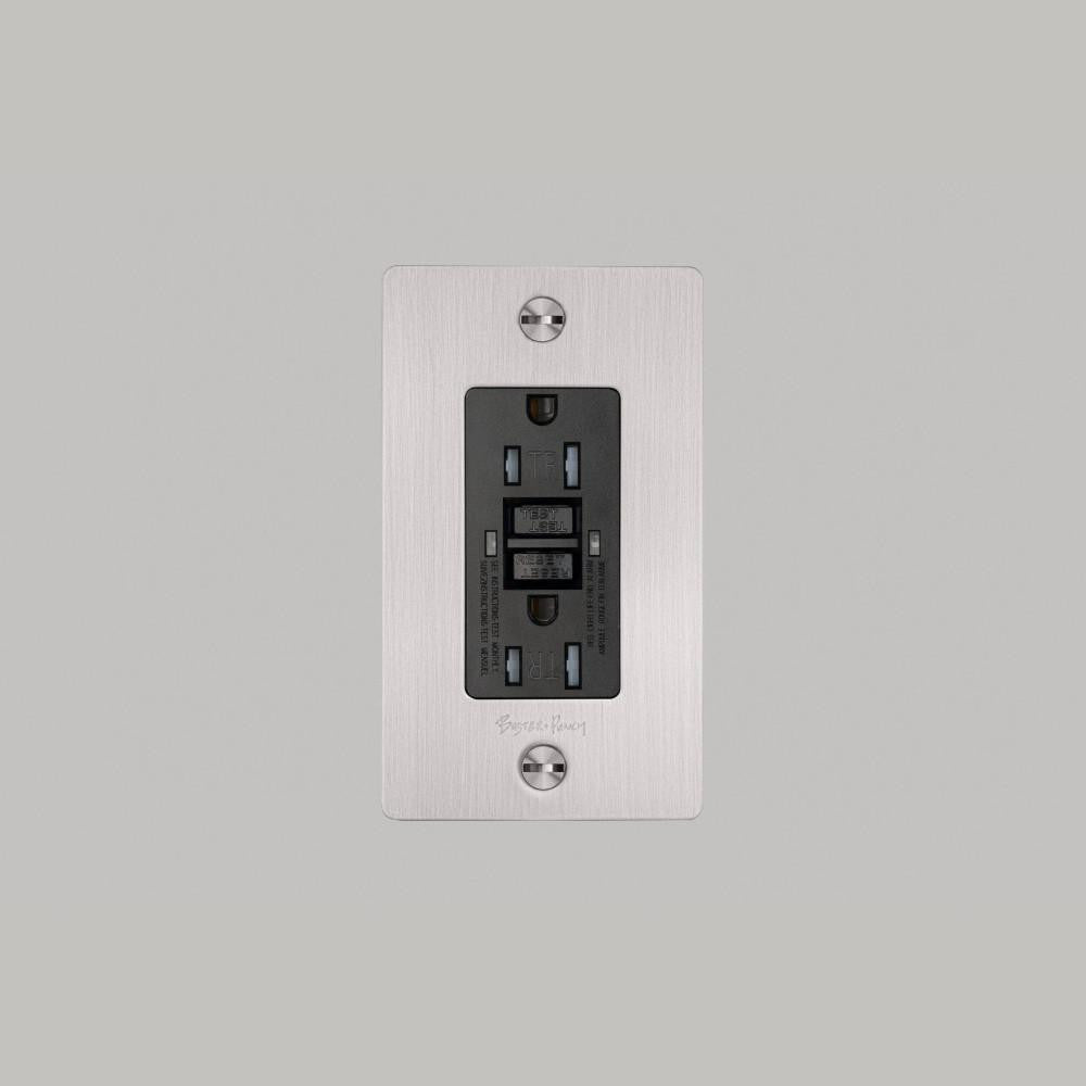 Buster + Punch 1G Metal Duplex Gfci Outlet, With Logo, Steel