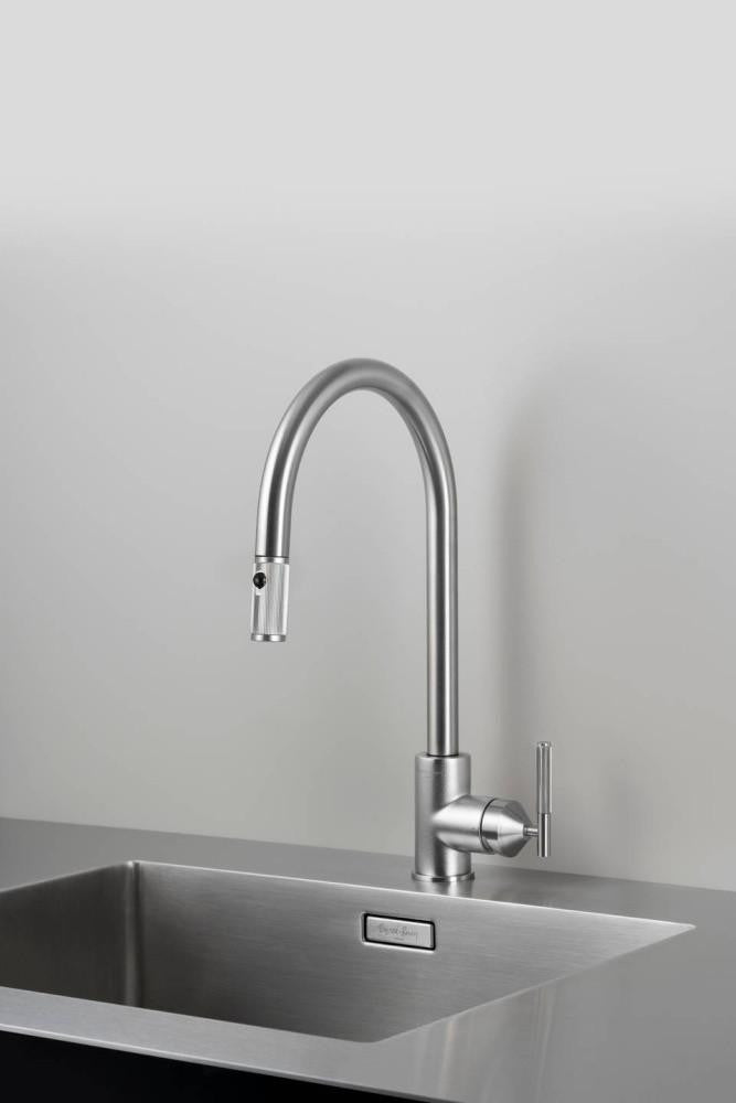 Buster + Punch Kitchen Faucet, Pull-Out With Dual Spray, Linear, Steel