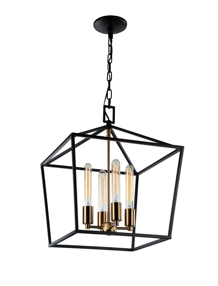 Matteo Lighting Scatola 4-Light Pendant Rust Black, Aged Brass