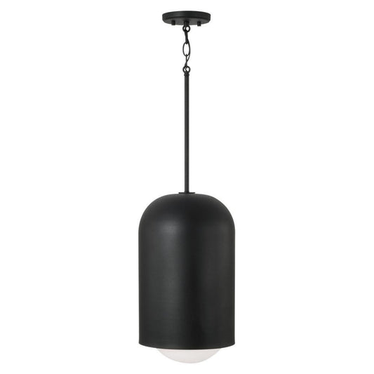 Capital 1-Light Capsule Arch Pendant in Black Iron with Soft White Glass