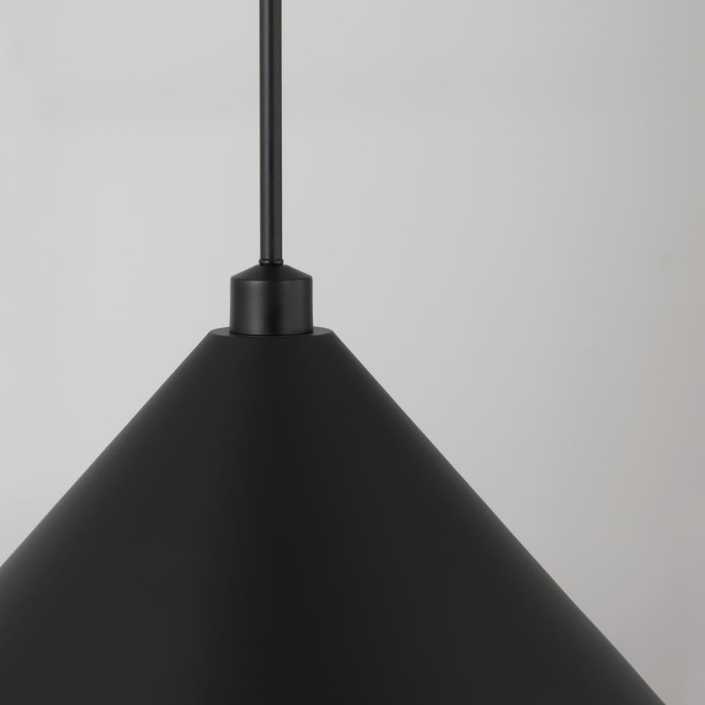 Capital 1-Light Metal Cone Pendant in Matte Black with White Interior