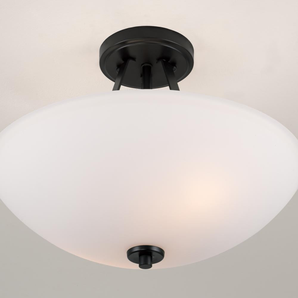 Capital 15.5" W x 12" H 2-Light Semi-Flush Mount in Matte Black with Soft White Glass Shade