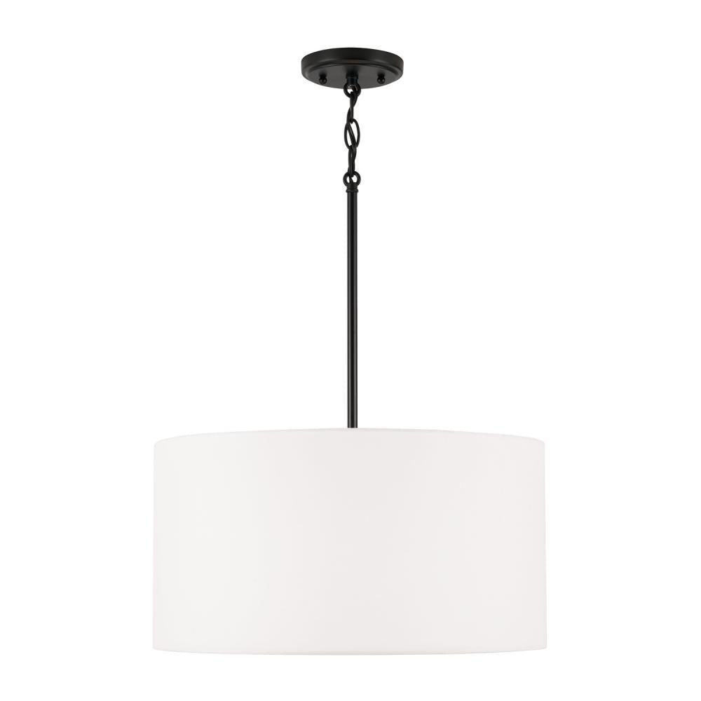Capital 18" W x 9" H 3-Light Pendant in Matte Black with White Fabric Drum Shade and Acrylic Diffuse