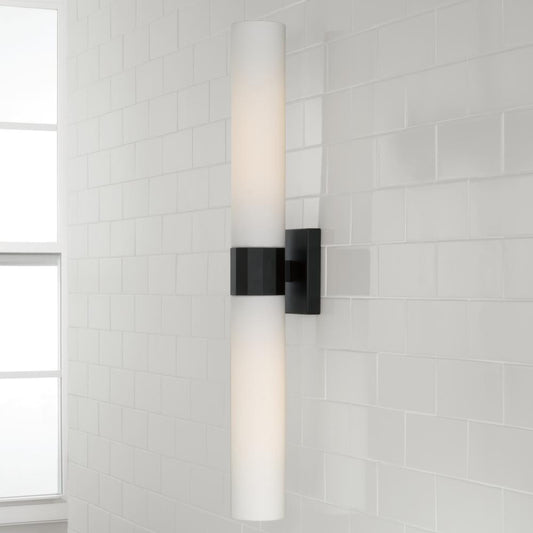 Capital 2-Light Dual Sconce in Matte Black with Soft White Glass