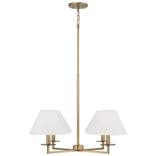 Capital 4-Light Chandelier in Aged Brass with White Fabric Stay-Straight Shades