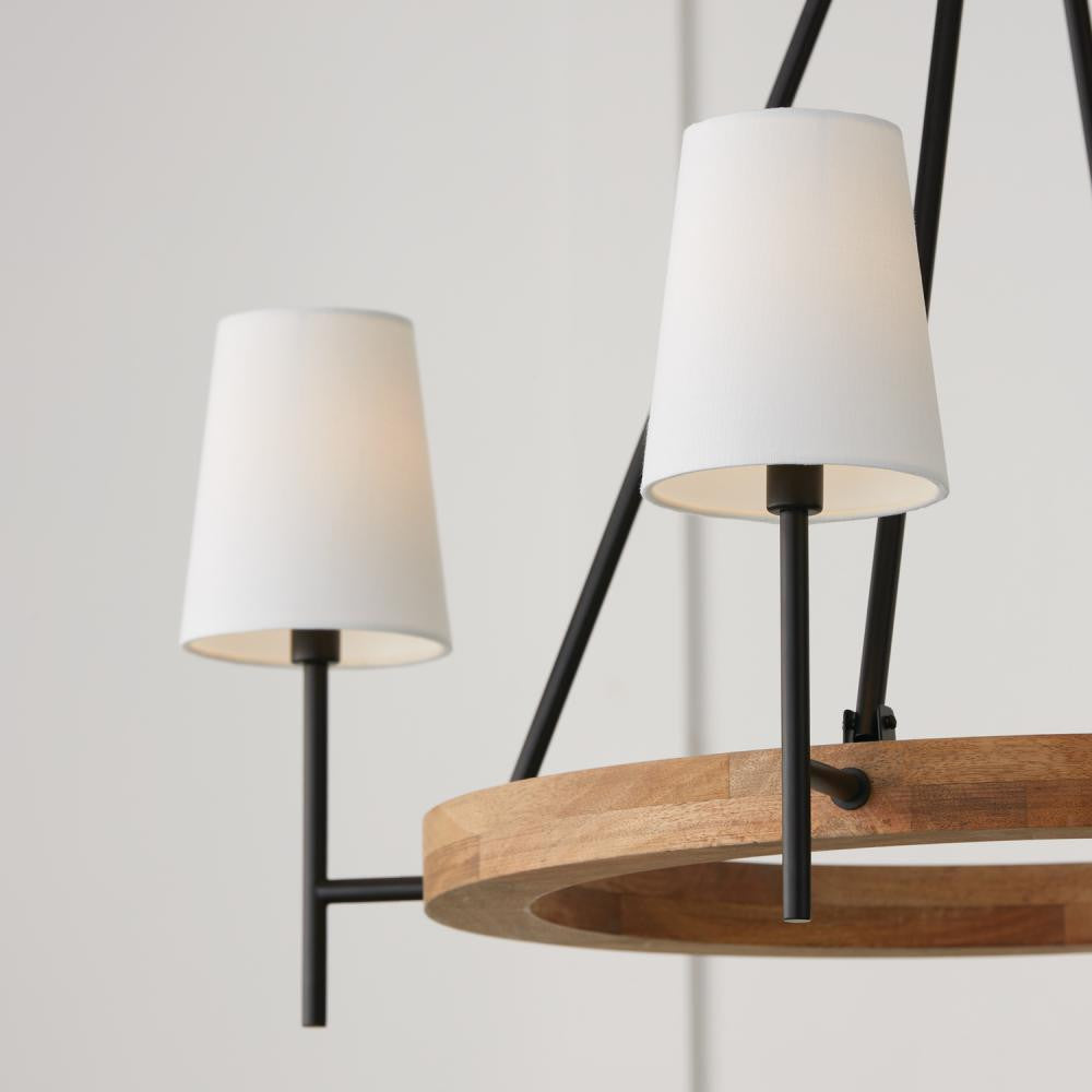 Capital 4-Light Chandelier in Matte Black and Mango Wood with Removable White Fabric Shades