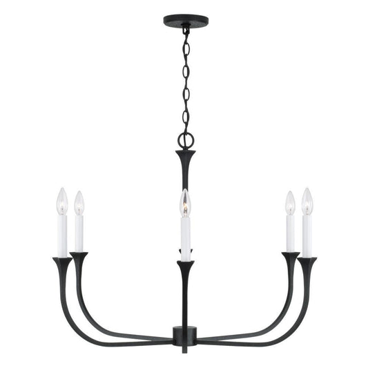 Capital 6-Light Chandelier in Black Iron with Interchangeable White or Black Iron Candle Sleeves