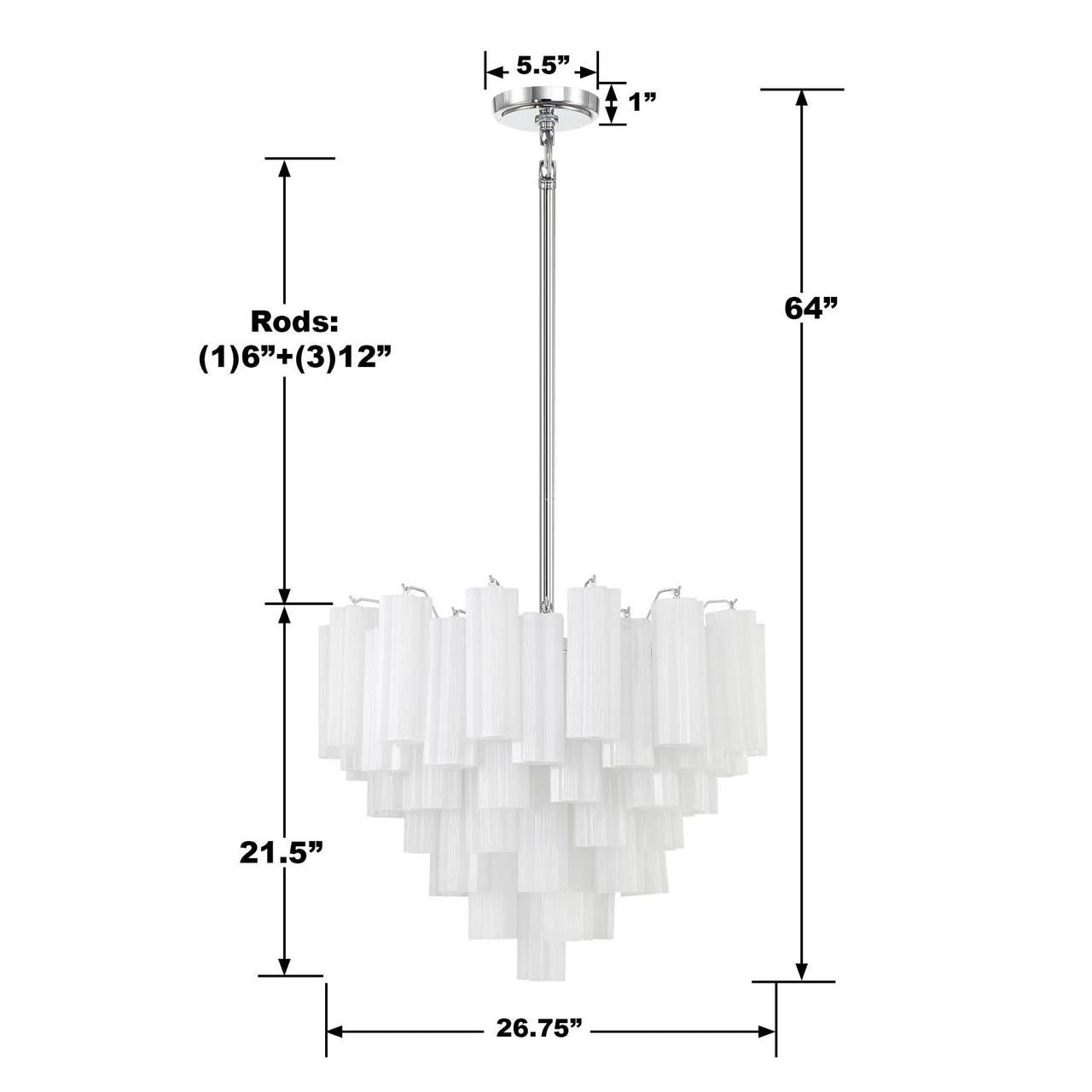 Crystorama Addis 12 Light Chandelier - Polished Chrome, Tronchi Glass White 21.5"H