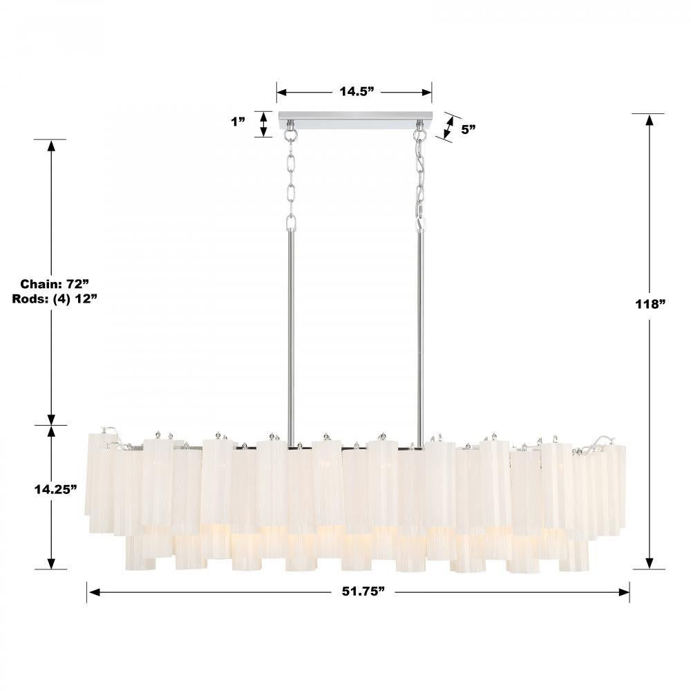 Crystorama Addis 14 Light Chandelier - Polished Chrome, Tronchi Glass White 14.25"H