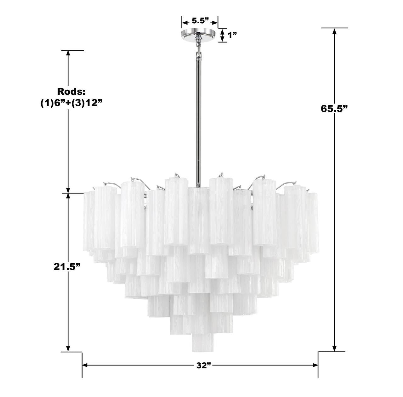 Crystorama Addis 16 Light Chandelier - Polished Chrome, Tronchi Glass White 21.5"H
