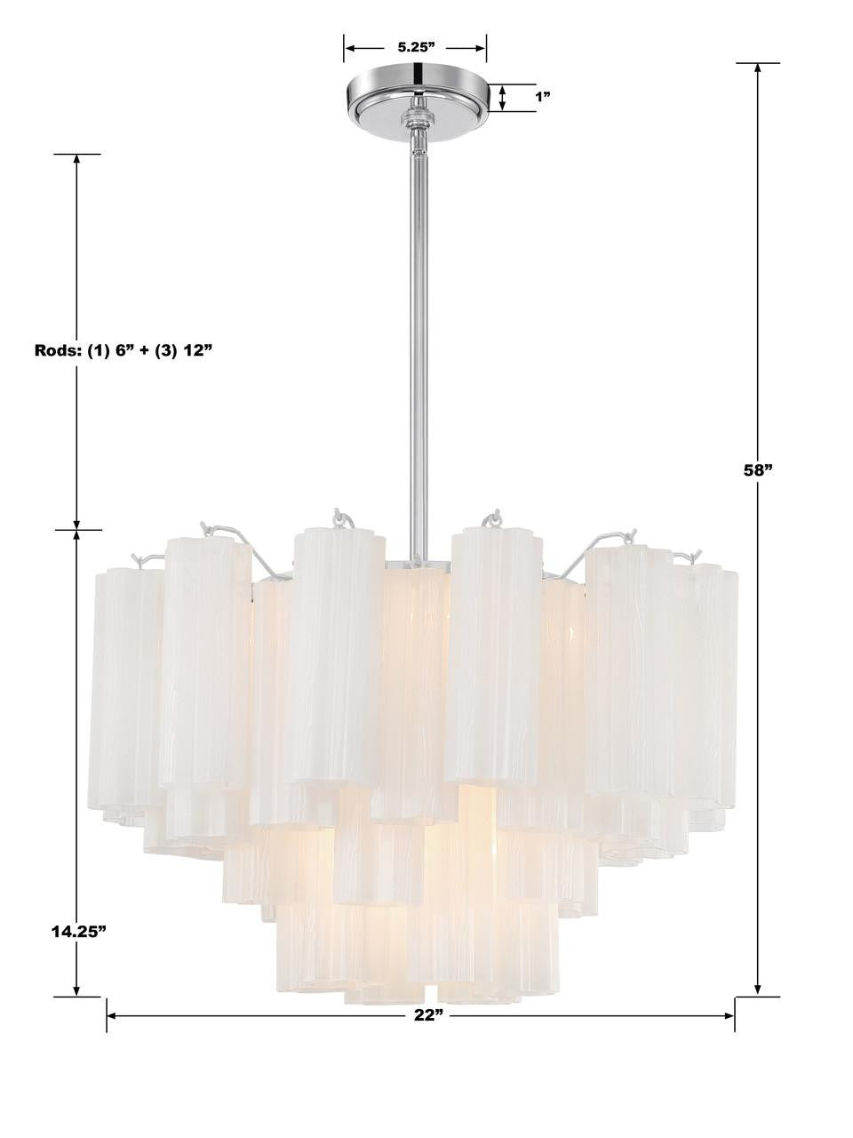 Crystorama Addis 9 Light Chandelier - Polished Chrome, Tronchi Glass White 14.25"H