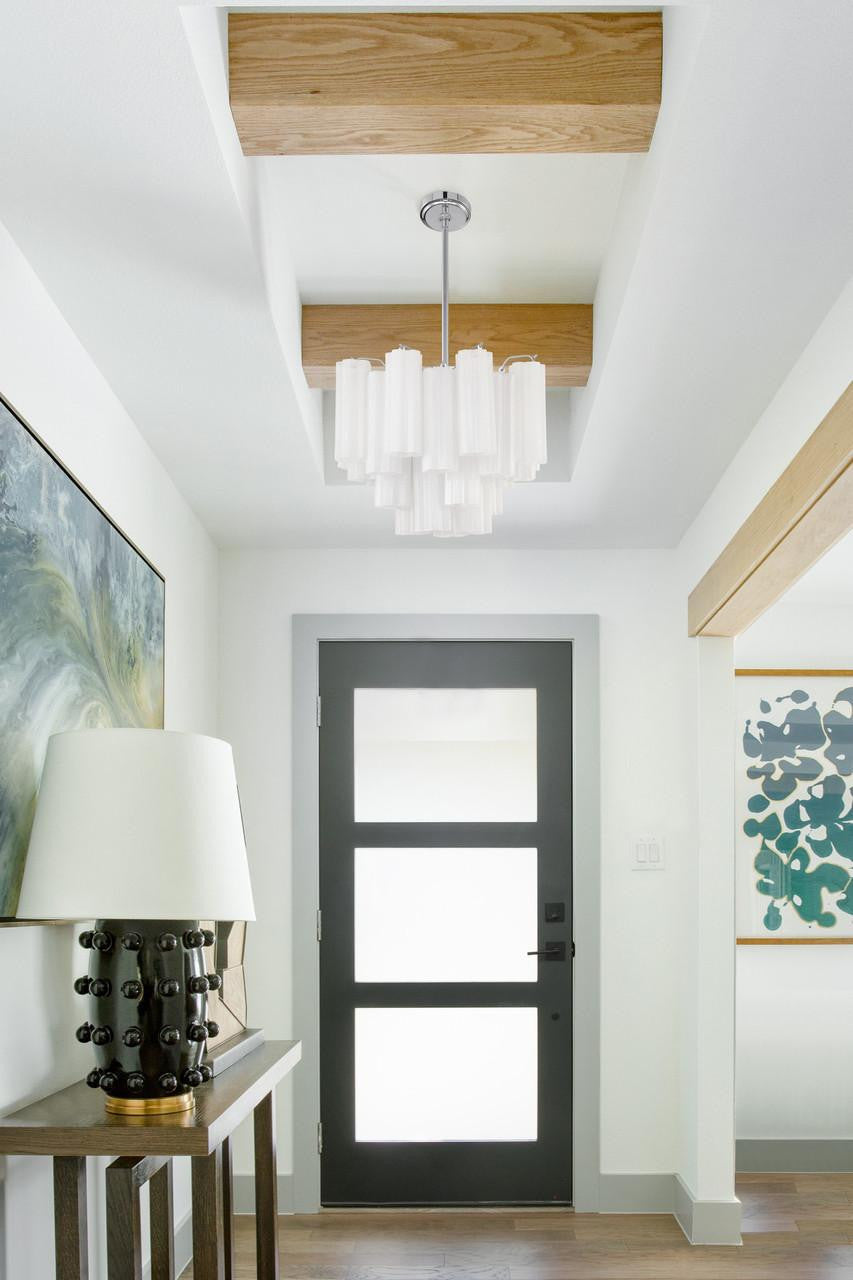Crystorama Addis Chandelier - Polished Chrome, Tronchi Glass White 13.75"H