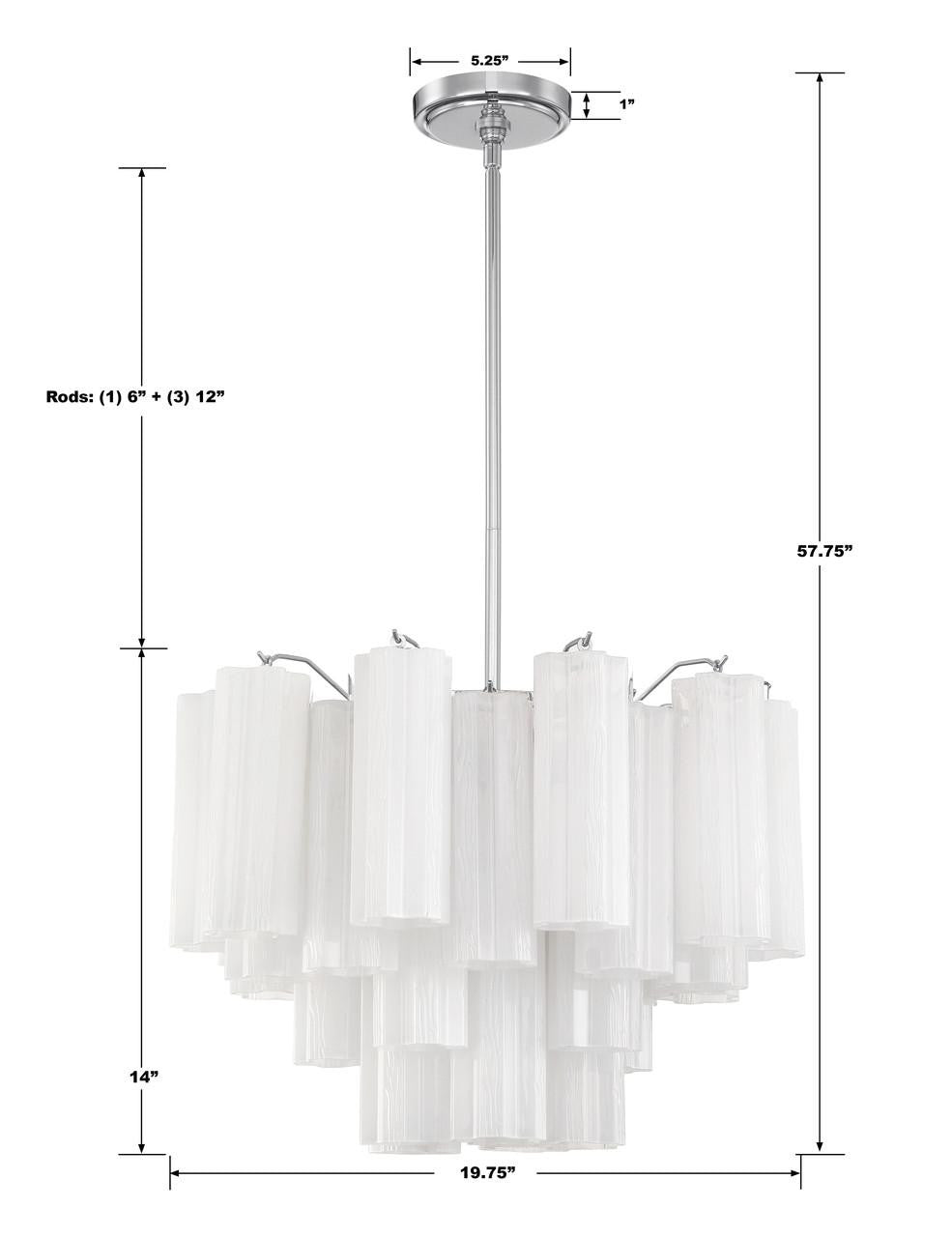 Crystorama Addis Chandelier - Polished Chrome, Tronchi Glass White 14"H