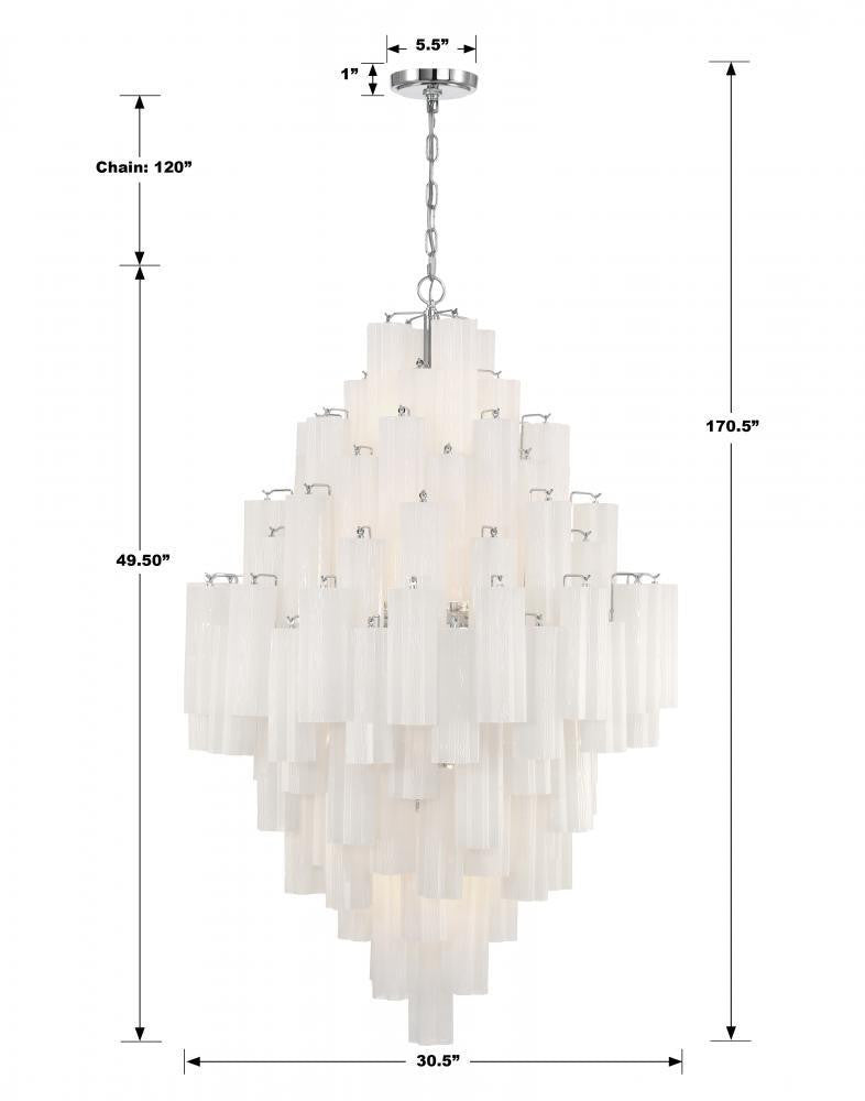 Crystorama Addis Chandelier - Polished Chrome, Tronchi Glass White 50.5"H
