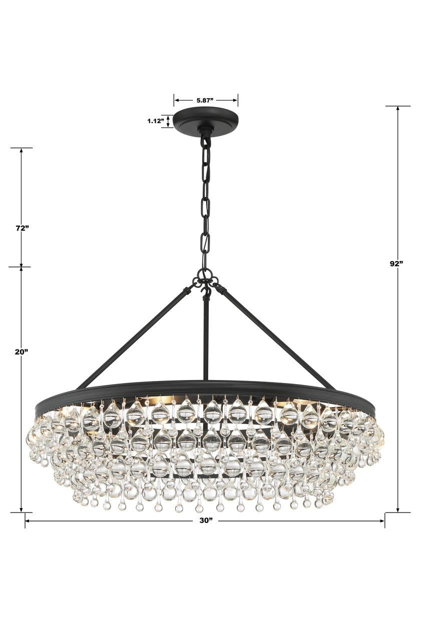 Crystorama Calypso Chandelier - Matte Black, Clear Glass Drops 20"H